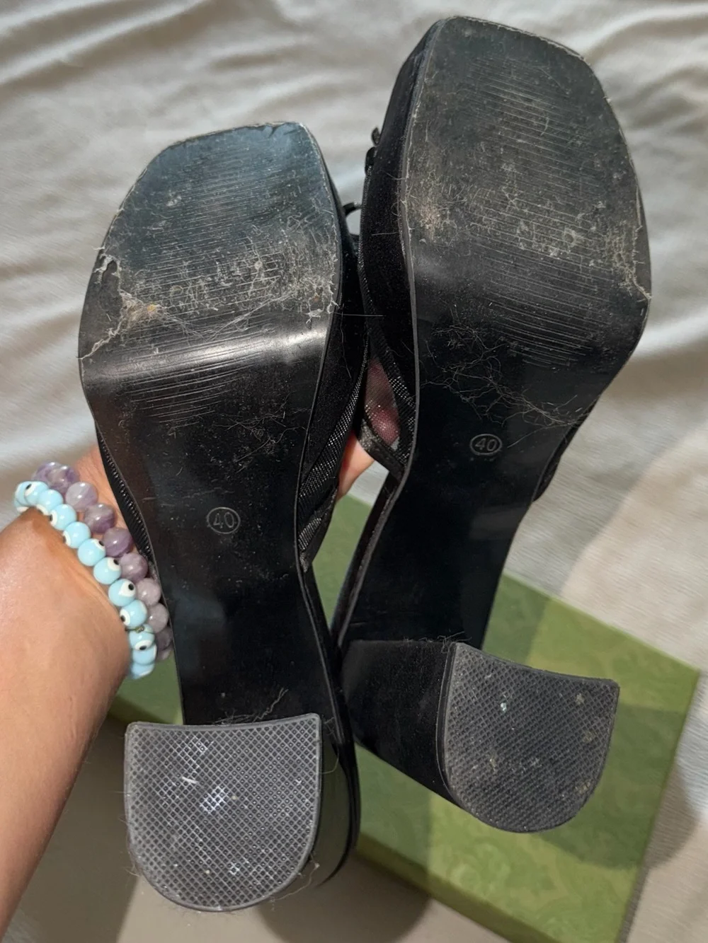 Black Mesh Platform High-Heel Mules - Women's